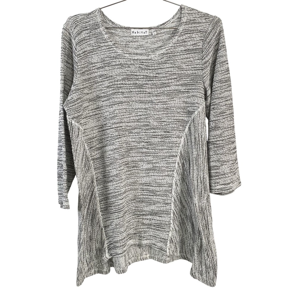 Habitat Shirt Womens Large Gray Black Tunic 3/4 Sleeve Textured Knit A-Line